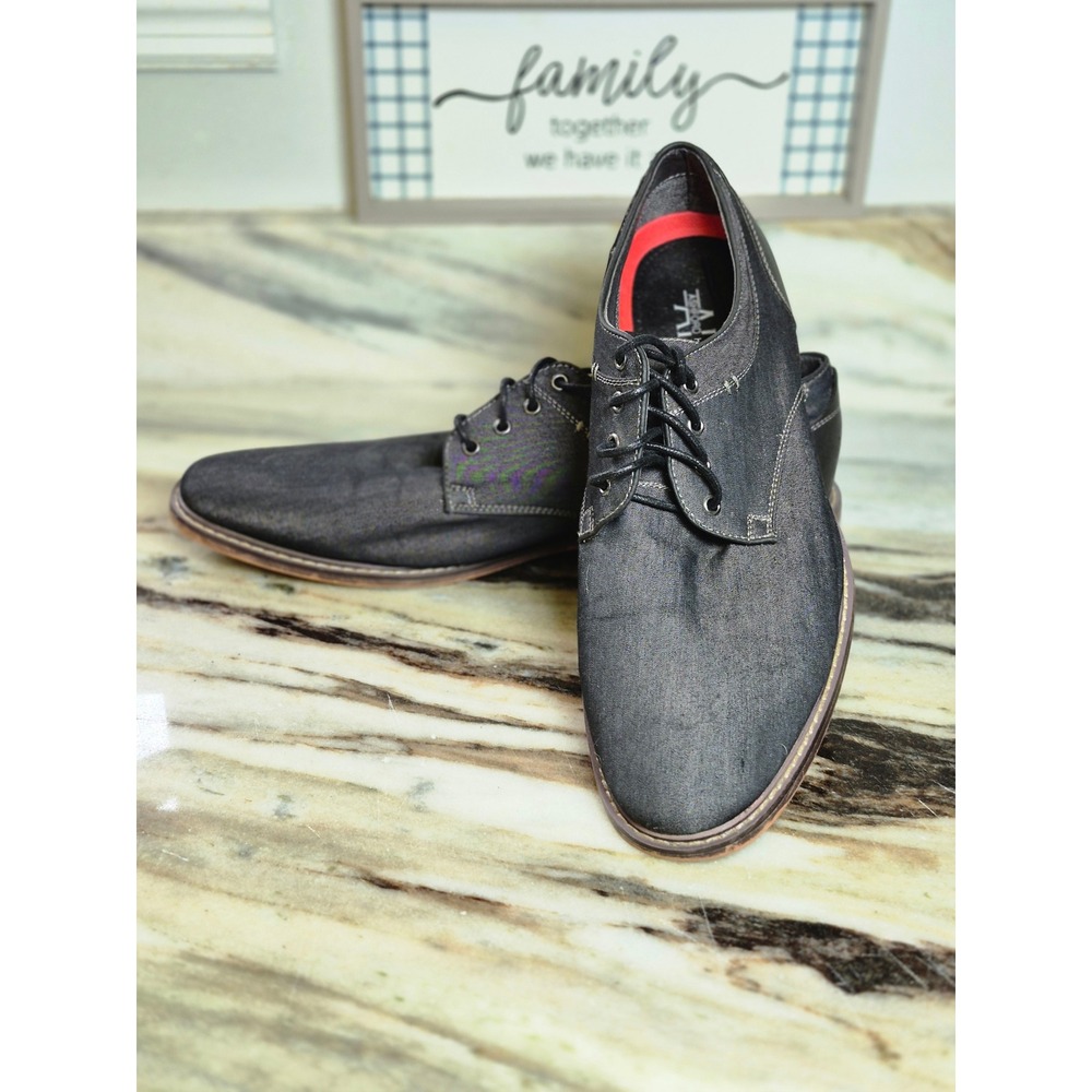 Ashford Hayes Reboot Mens 13M Charcoal Gray‎ Denim Texture Lace Up Dress Shoes